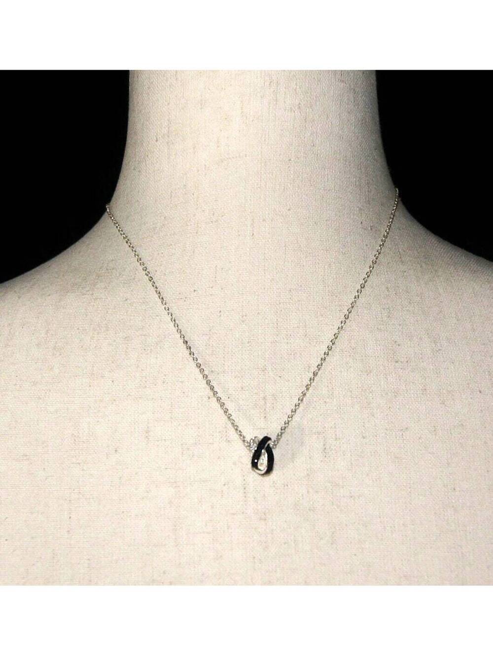 VTG Silver Tone with Black, Clear Rhinestones Pendant on 18" Silver Tone Chain.